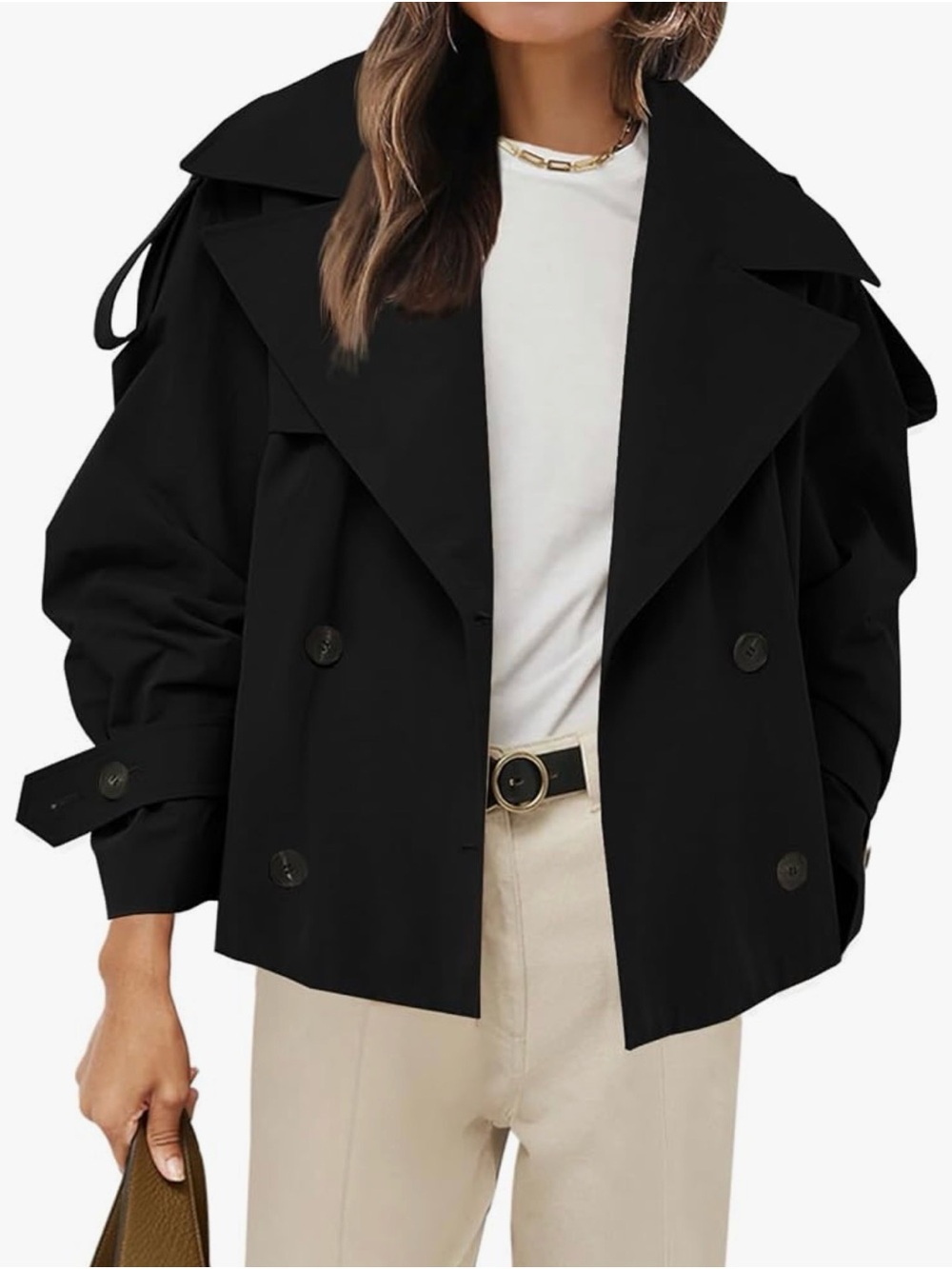 Black Short Double-Breasted Trench Coat